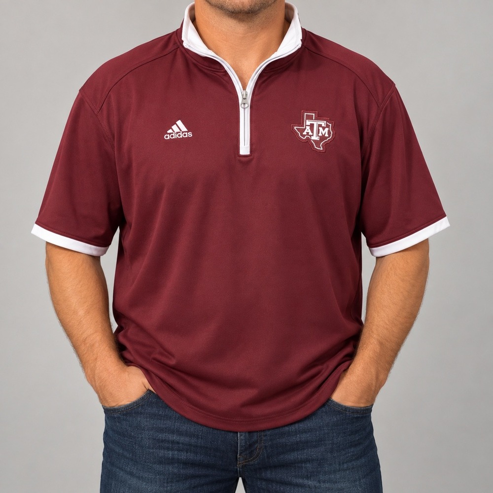 XL 200 Adidas Texas A&M Aggies NCAA Climalite Quarter Zip Short Sleeve Shirt